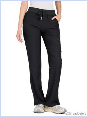 Straight-Leg Cargo Scrub Pants Women Medical Healthcare Pants with Pockets